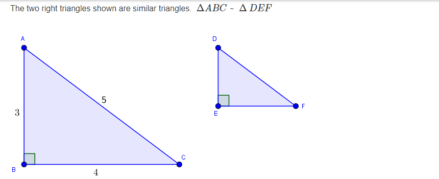 The two right triangles shown are similar triangles. AABC - A DEF
D
А
5
F
В
4
