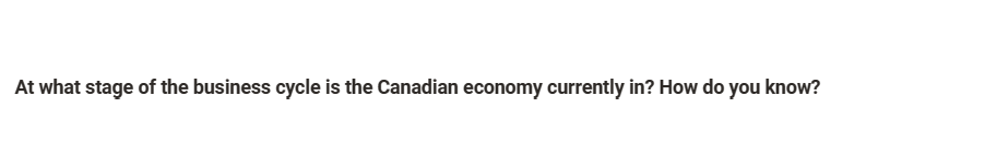At what stage of the business cycle is the Canadian economy currently in? How do you know?
