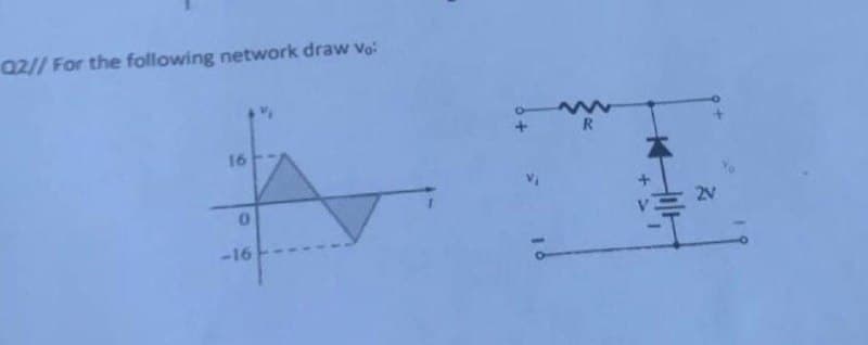 Q2// For the following network draw vo:
R
16
2V
-16
