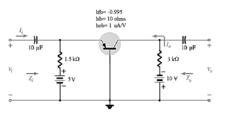 Vi
카
10
지
1.5kQ
5V
ifb=-0.995
hib=10 ohms
hob=1 uA/V
II.
32
10 V
국
10 F
+
Vo