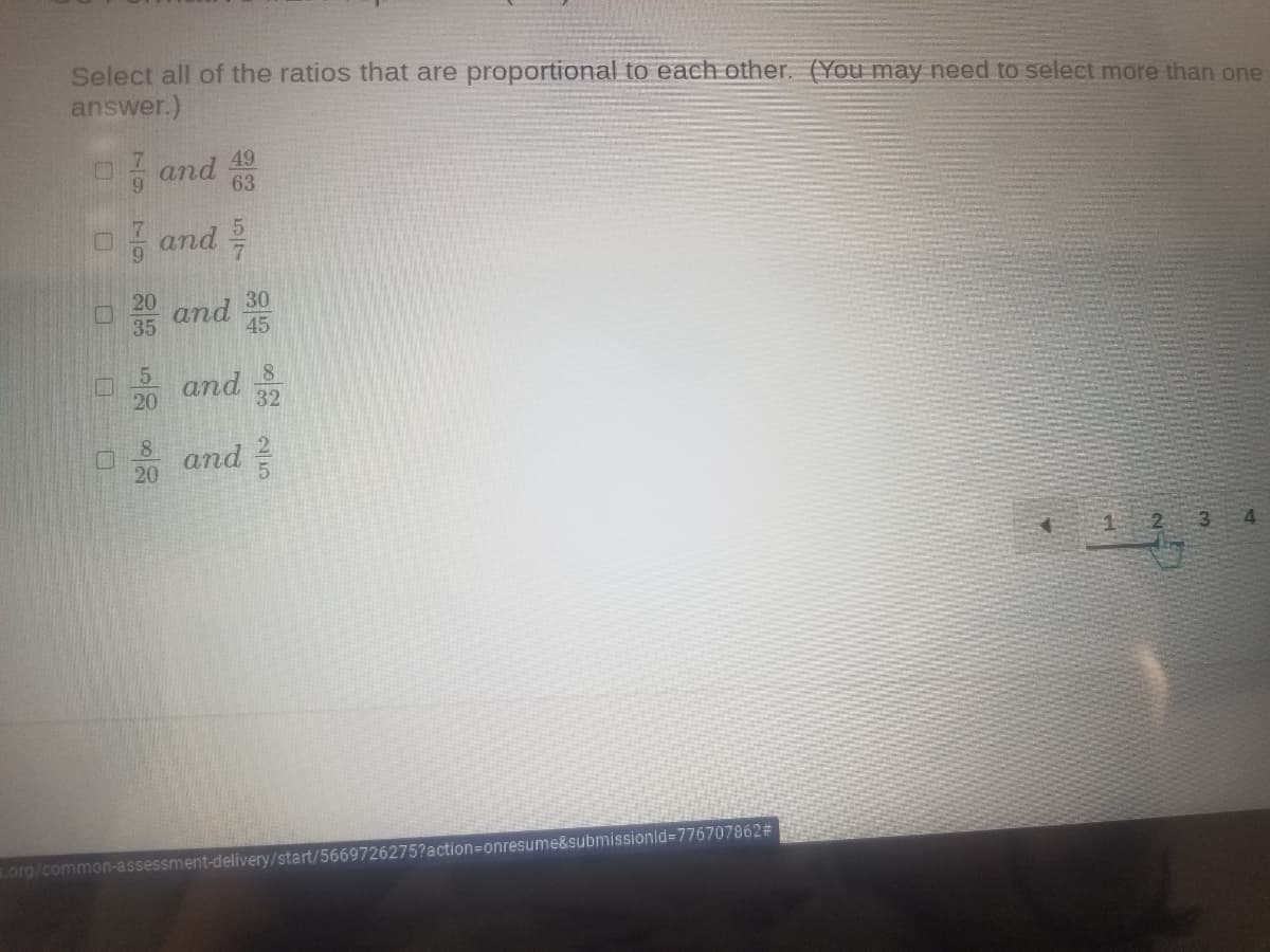 Select all of the ratios that are proportional to each other. (You may need to select more than one
answer.)
- and 19
63
I and
20
30
and
45
35
and
20
32
and
20
sorg/common-assessment-delivery/start/5669726275?action3Donresume&submissionld=776707862%23
25
