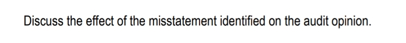 Discuss the effect of the misstatement identified on the audit opinion.
