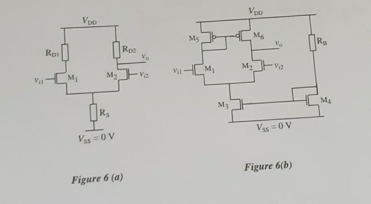 VDD
VDD
M6
Vo
M5
RB
Rp2
RpI
Vo
M1
M2
Vi2
Vi1
M1
M2
Vi2
Vi1
M4
M3
Rs
Vss = 0 V
SS
Vss = 0 V
SS
Figure 6(b)
Figure 6 (a)
