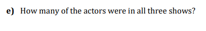 e) How many of the actors were in all three shows?