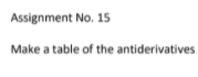 Assignment No. 15
Make a table of the antiderivatives
