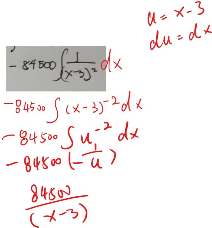 U = X-3
du - d.
84500
-845 00
-84500Su;² dx
- 84500 Fū)
8450
てメーラ)
