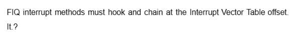 FIQ interrupt methods must hook and chain at the Interrupt Vector Table offset.
It.?