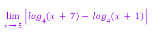 log,(x + 7) – log,(x + 1)|
lim
x→5

