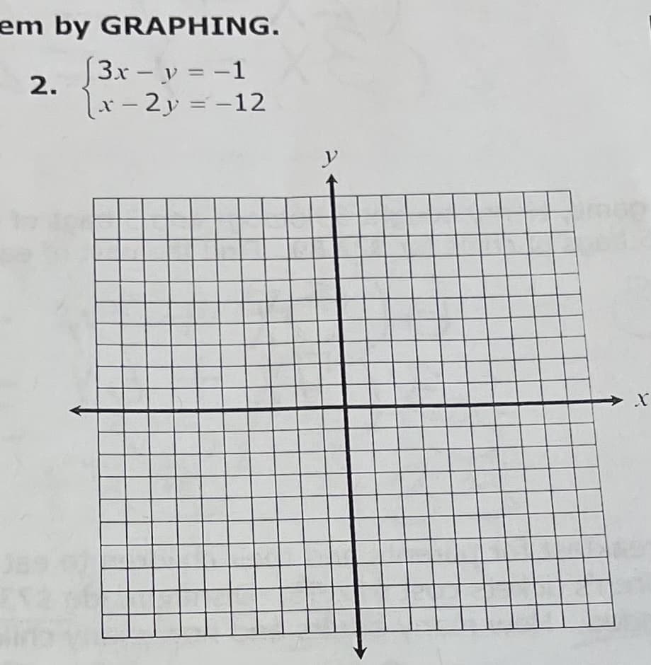 em by GRAPHING.
[3x-y = -1
2.
lx - 2y = -12
