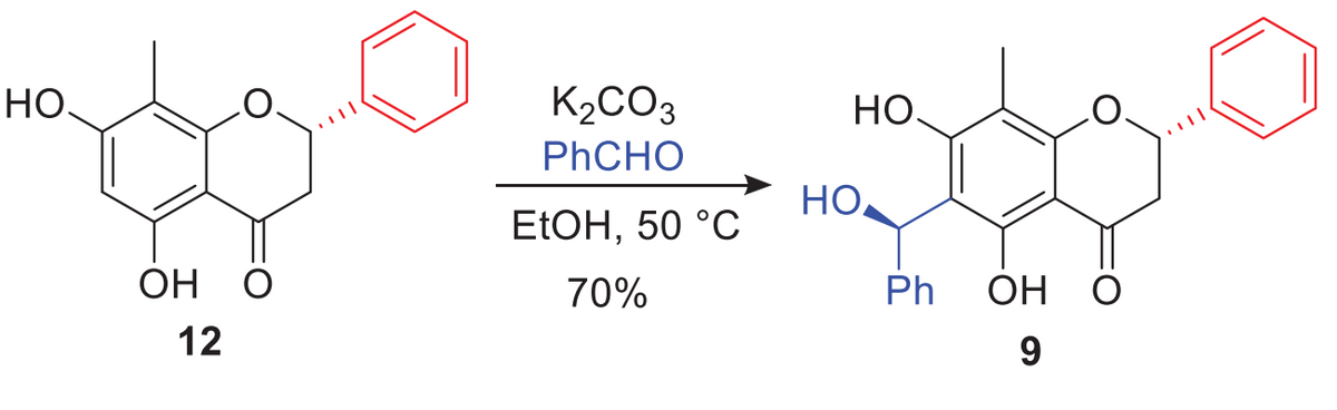 НО.
ОН
12
о
K2CO3
PhCHO
EtOH, 50 °C
70%
НО.
но,
Ph
ОН
9