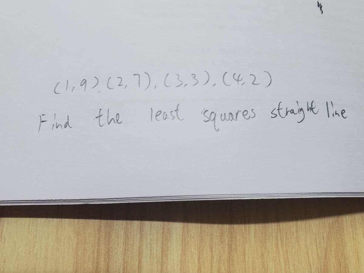 (l,9) (2,7),(3,3), (42)
Find the
least
squares straighe 'ine
