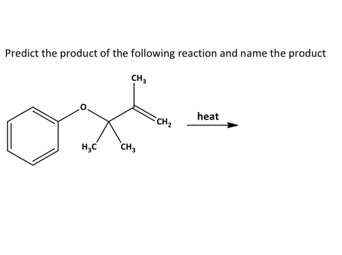 Predict the product of the following reaction and name the product
H₂C
CH 3
CH3
FCH ₂
heat