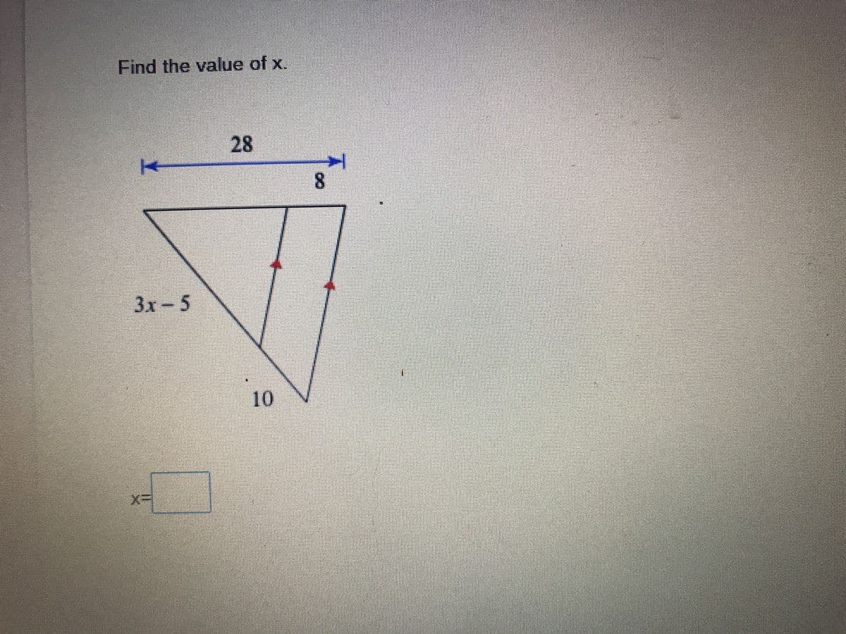 Find the value of x.
28
3x-5
10
8.
