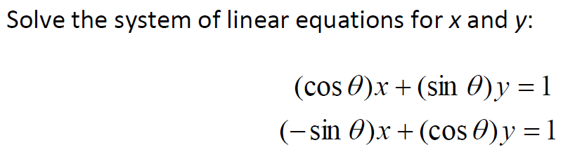 Solve the system of linear equations for x and y:
