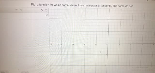 Plot a function for which some secant lines have parallel tangents, and some do not.
-10
Activate Windows
