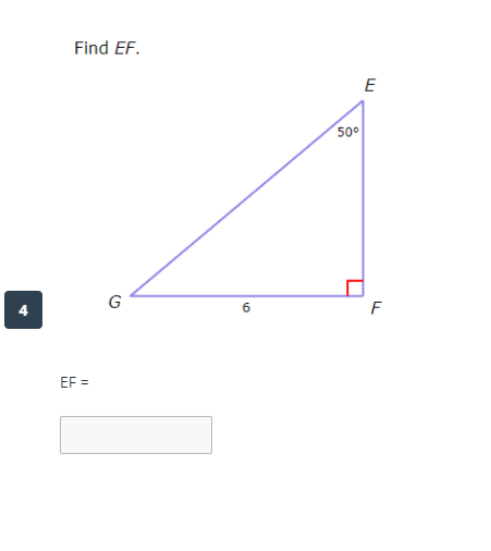 Find EF.
E
50
G
6
F
4
EF =
