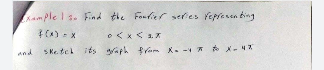 xample I20 Find the
Fourier series represen bing
f Cx) = X
oくx<ぇx
and
Ske tch
its graph from X= -4 A to X- 4 t
