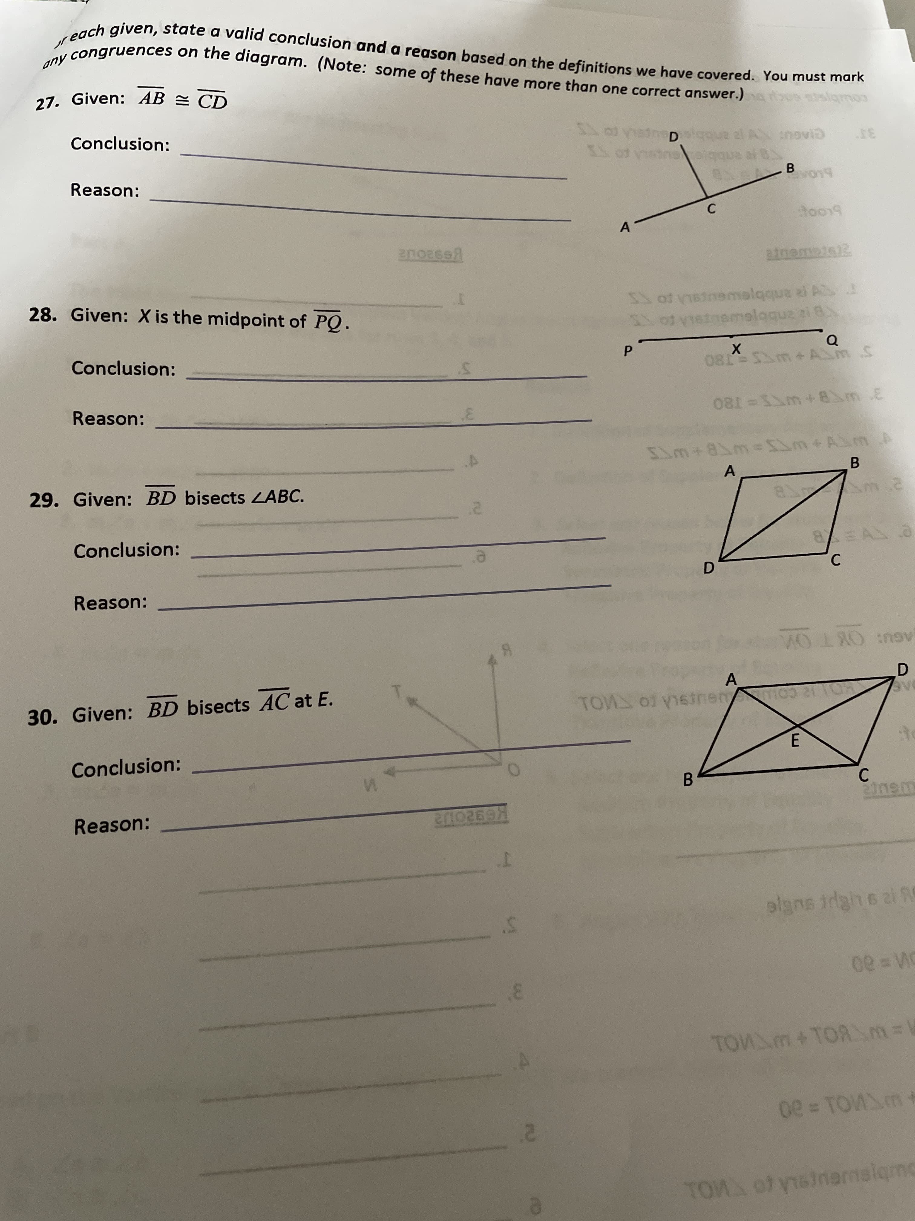 ne of these have more than one correct answer.)
We have covered. You must mar
27. Given: AB = CD
D goue al A novi
eigqua al BS
Conclusion:
Ih ot yistna
vo14
Reason:
A
