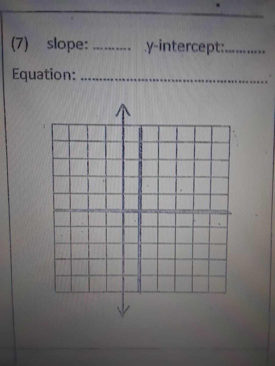 (7) slope:
y-intercept:..
*********
Equation:
******R RAR
