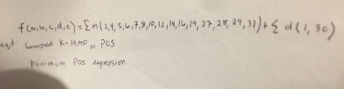 fcaib,.c,d.c) ={m(2,4,5,6,7.8,19,12 14.14,19,27,28, 24, 31) + { d(!, 30)
ead: Grouped K-MAP
POS
n
minimum Pos epession
