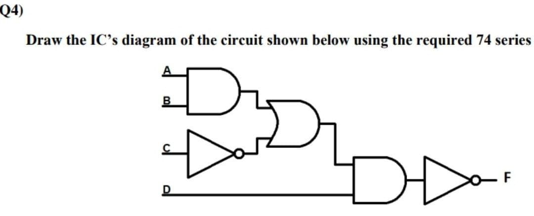 Q4)
Draw the IC's diagram of the circuit shown below using the required 74 series
DODA
B
D
LL