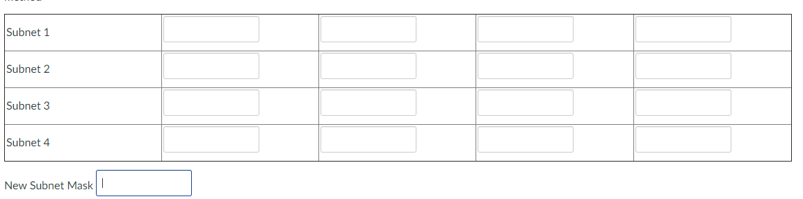 Subnet 1
Subnet 2
Subnet 3
Subnet 4
New Subnet Mask||
