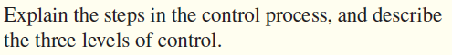 Explain the steps in the control process, and describe
the three levels of control.
