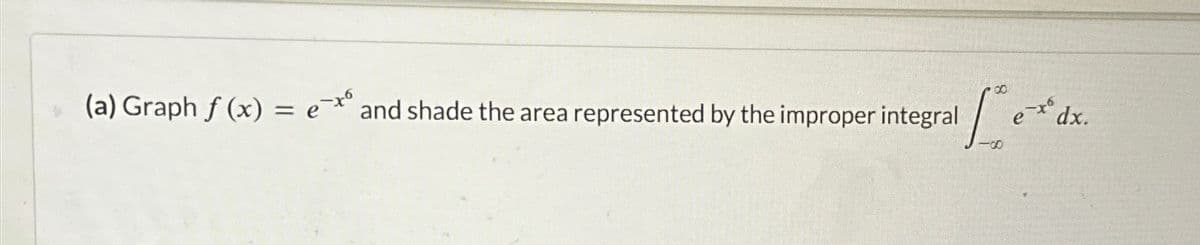 (a) Graph f(x) = e
and shade the area represented by the improper integral
8
-00
e-x²
е
dx.