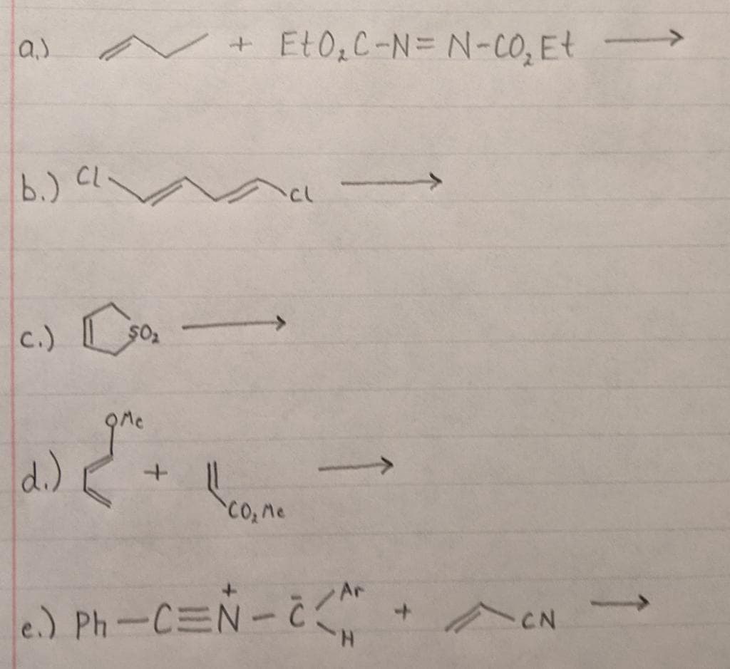 /+ EtO; C-N= N-C0, Et
b.) Cl
cl
d.)
CO,Me
e.) Ph-CEN-č
Ar
+ CN
