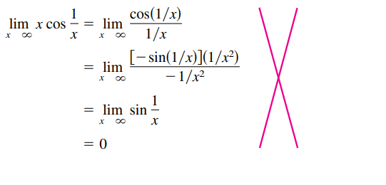 lim x cos -
1
= lim
cos(1/x)
x 00
1/x
[- sin(1/x)](1/x²)
- 1/x
= lim
= lim sin
= 0
