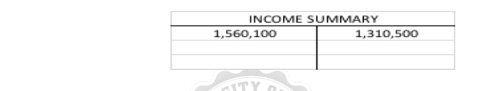 INCOME SUMMARY
1,560,100
1,310,500
GITY O.
