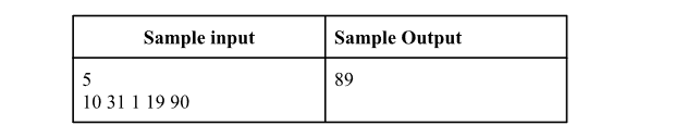 Sample input
Sample Output
5
89
10 31 1 19 90
