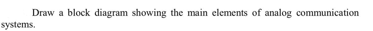 Draw a block diagram showing the main elements of analog communication
systems.
