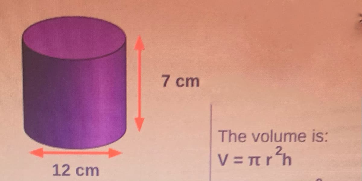 7 cm
The volume is:
V = Trh
12 cm
