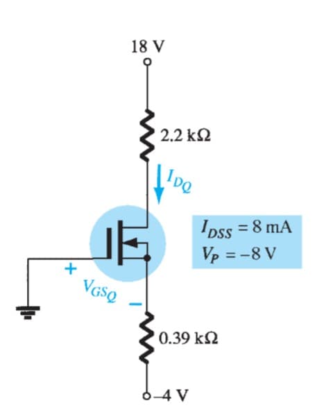 +
18 V
VGSQ
2.2 ΚΩ
IDQ
JE IDSS = 8 mA
Vp = -8 V
' 0.39 ΚΩ
8-4 V