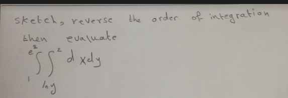 the order of integration
sketch, reverse
then
evaluate
d xely
2.
Ing
