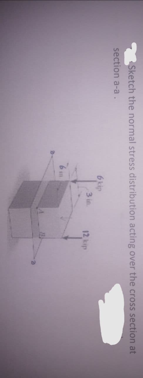 Sketch the normal stress distribution acting over the cross section at
section a-a.
6 kip
12 kip
3 in.