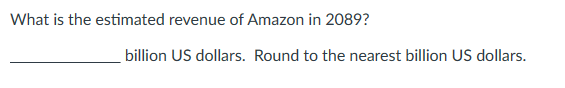 What is the estimated revenue of Amazon in 2089?
billion US dollars. Round to the nearest billion US dollars.