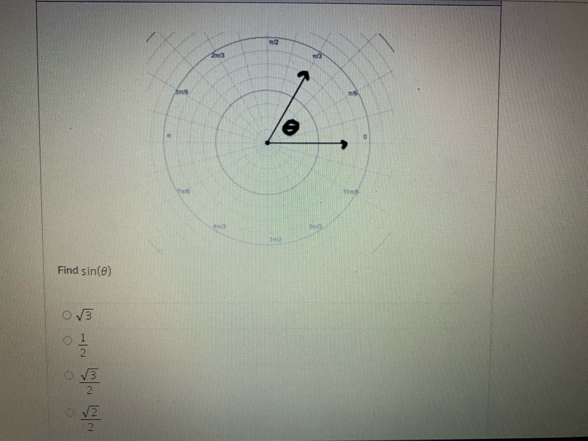 2n/3
Find sin(e)
O V3
1/2
