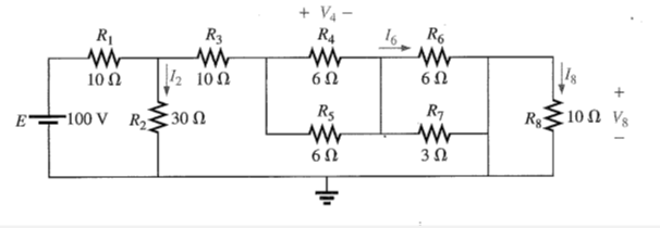 + V4 -
R4
R1
R3
16. R6
10 Ω
2 100
R5
R7
R10N V
E"
F100 V R,30 N
6N
