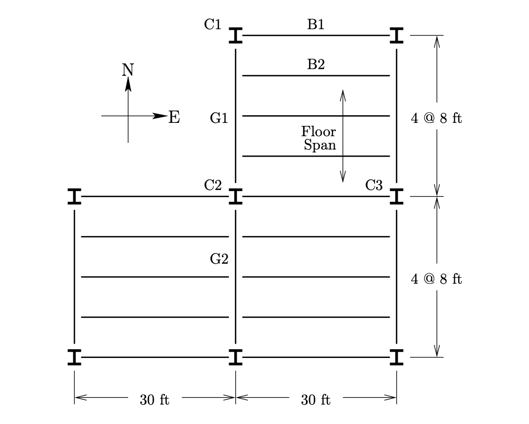 H
I
ZA
C1
30 ft
E G1
I-
☎
G2
-I-
B1
B2
Floor
Span
30 ft
-I
H
-I
-I
4 @ 8 ft
4 @ 8 ft