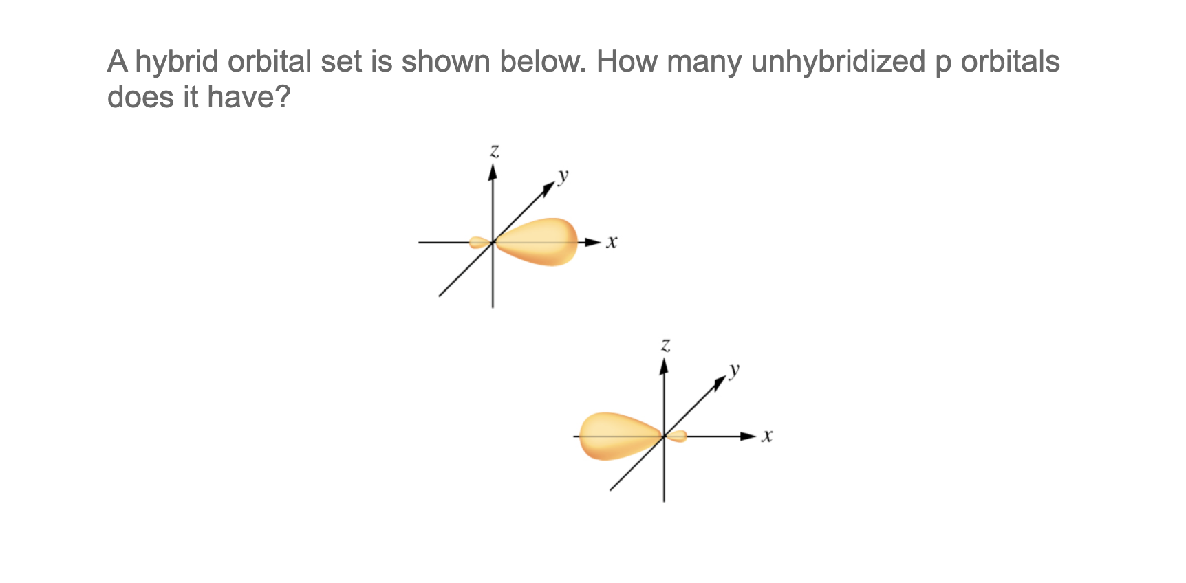 A hybrid orbital set is shown below. How many unhybridized p orbitals
does it have?
X
