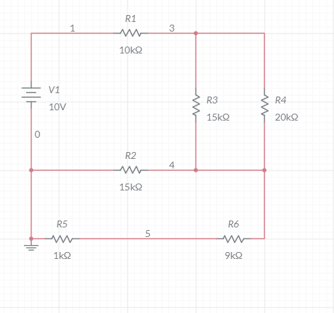 R1
1.
3
10kQ
V1
R3
R4
10V
15k2
20k2
R2
4
15k2
R5
R6
1kQ
9kQ
