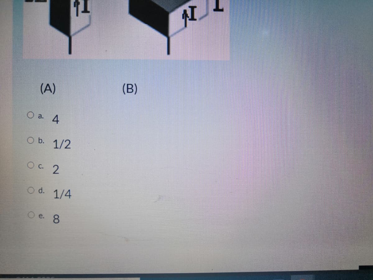 (A)
(B)
O a. 4
Ob.
1/2
O C. 2
d.
1/4
Oe.
8.
