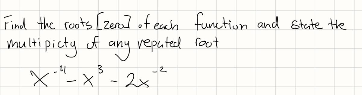 Find the roots [zZerel of eah function and State the
multipicty of any repated root
2x
