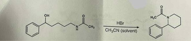 OH
CH₂
HBr
CH3CN (solvent)
H C