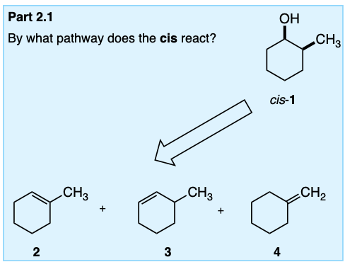 Part 2.1
OH
By what pathway does the cis react?
CH3
cis-1
CH3
CH3
CH2
2
3
4
