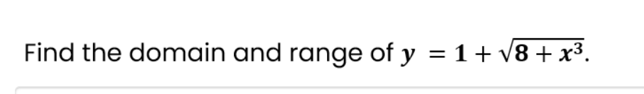 Find the domain and range of y = 1+ v8 + x³.
