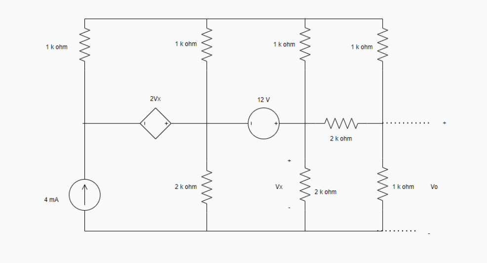 1 k ohm
2VX
1 k ohm
www
www
12 V
1 k ohm
www
1 k ohm
ww
2 k ohm
2 k ohm
> 1 k ohm
Vo