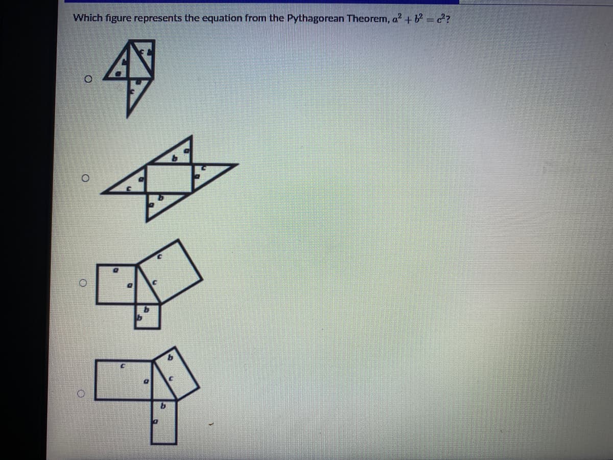 Which figure represents the equation from the Pythagorean Theorem, a? + B = ?
